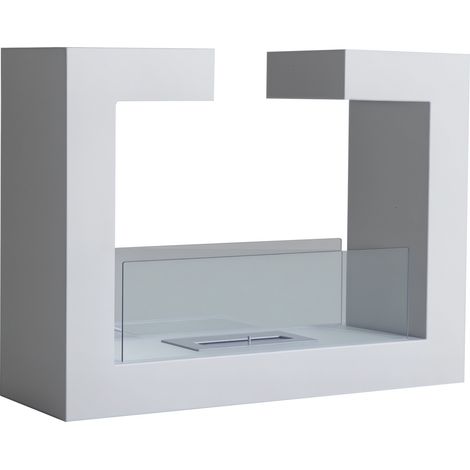 Kamin, weiß, 78 × 25 × 58 cm, Edelstahl, Sicherheitsglas, 21,9 kg (1/5)