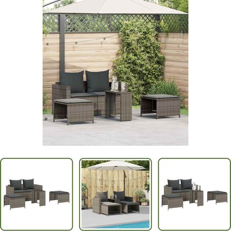 Canapé avec accoudoirs - Salon de jardin 5 pcs avec coussins empilable gris polyrotin (1/5)