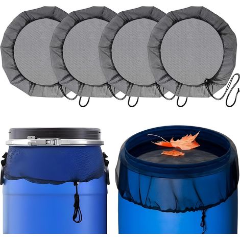 Lot de 4 Filets de Protection pour Récupérateur d'Eau de Pluie 80 cm, Filet Anti-Insectes avec Cordon de Serrage Réglable, Protection contre les Feuilles Mortes et les Débris, Résistant aux Intempérie (1/5)