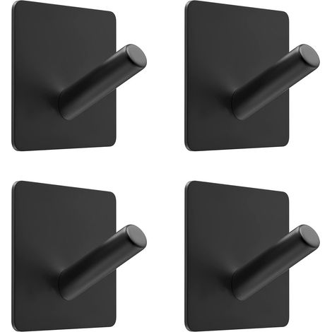 Crochets porte-serviettes autocollants noir mat pour salle de bain, à fixer au mur ou à la porte (1/5)