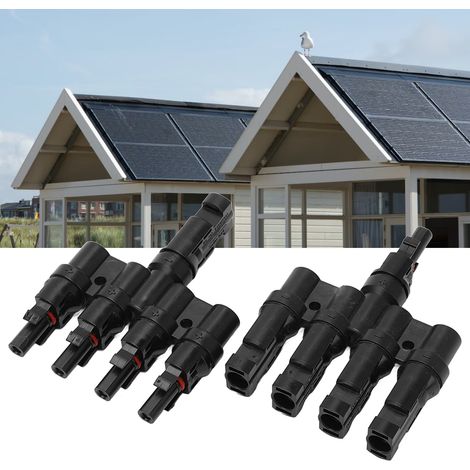 Connecteur photovoltaïque MC4 en 2 pièces, connecteur parallèle pour panneau solaire avec clé dédiée, 1 mâle vers 4 femelles et 1 femelle vers 4 mâles, étanche à l'eau et à la poussière IP67. (1/5)