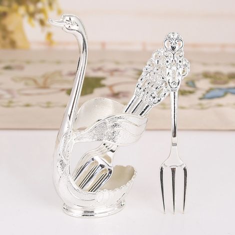 (Argent + Fourchette) Rangement pour fourchettes à fruits, couverts de cuisine élégants et créatifs en métal (1/2)