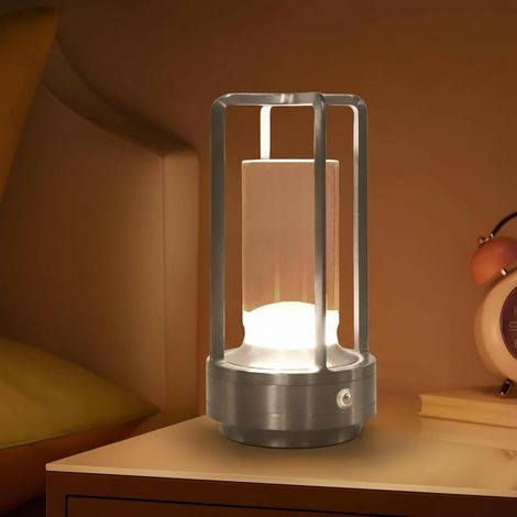 Lampe de Table sans Fil Rechargeable, Lampe de Chevet Tactile 3 Couleurs Luminosité Réglable Lampe Nuit pour Chambre Salon Café Bistro Restaurant, Argent (1/5)
