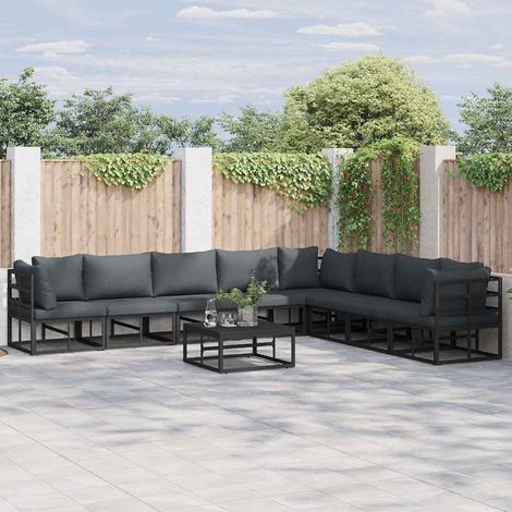 Conjunto de sofás de jardín con cojín 8 pcs Negro Aluminio vidaXL (1/5)
