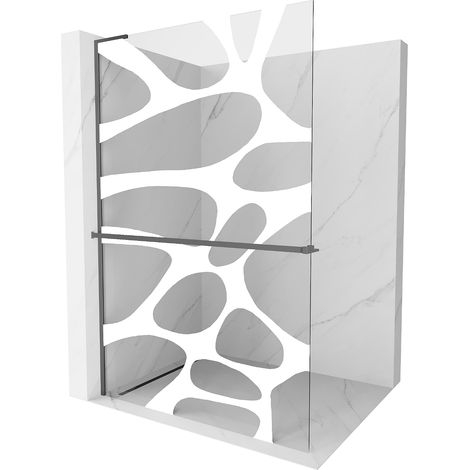 Mexen Kioto+ L Duschwand mit Regal Walk-in 70 x 200 cm, weißes Muster, gun metal - 800-070-123-95-97 (1/5)