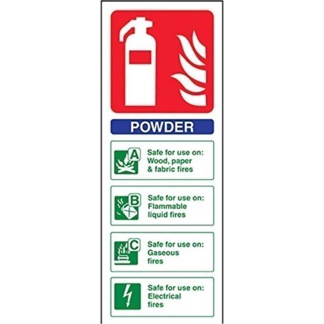 VSafety - Cartello per estintore in polvere, 75 mm x 200 mm, in plastica rigida da 1 mm (1/3)