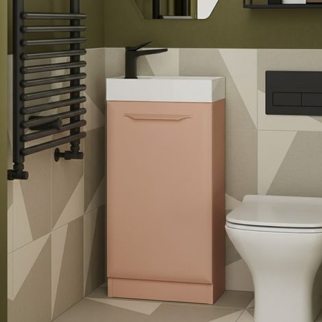 Signature Scribe Floor Standing 1-Door Vanity Unit with Basin 410mm Wide - Matt Apricot (1/3)