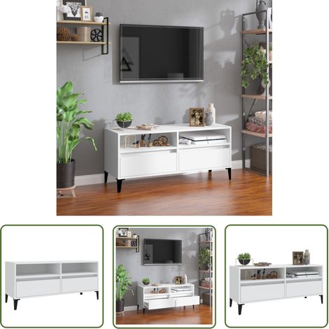 The Living Store TV-Schrank Weiß 100x34,5x44,5 cm Holzwerkstoff - TV Schrank - Fernsehtisch - Wohnzimmerschrank - Regal - Weißer TV Stand (1/5)