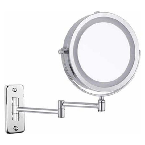 Wandmontierter Kosmetikspiegel mit doppelseitiger LED-Beleuchtung, 10-facher Vergrößerung, 360° drehbar, einziehbar, Chromoberfläche, 7 Zoll (1/5)