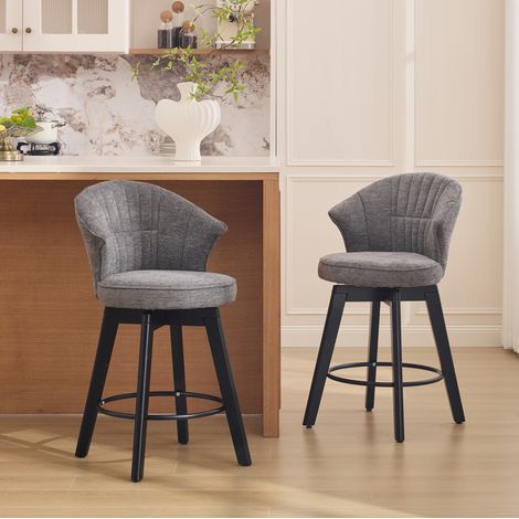 2 tabourets de bar 52,5x51x92,5 cm en tissu chenille gris, moderne pour cuisine FloraGrace (1/5)
