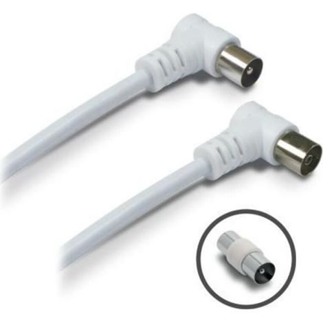 Câble TV coaxial 9,52 mm coudé mâle/fem. + adaptateur 9,52 mm 5 m - blanc