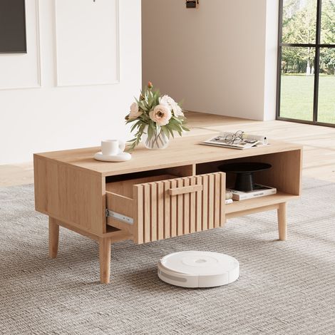 Table Basse 100 x 50 x 43 cm, Table Basse Salon avec Tiroirs et Compartiments de Rangement, Rectangulaire (1/5)