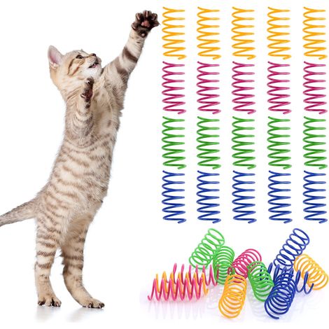 Lot de 20 Jouets à Ressort colorés pour Chat - sans BPA - en Plastique - Ressorts spiralés - Jouet interactif pour Animal Domestique - Ressorts Spirale en Plastique interactifs (1/5)