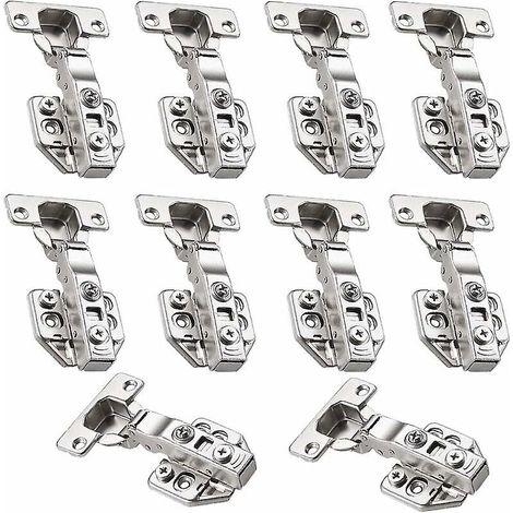 Charnières de porte de placard à fermeture amortie, 35 mm, à recouvrement total (110°), avec vis de fixation, lot de 10 - Argent (1/4)