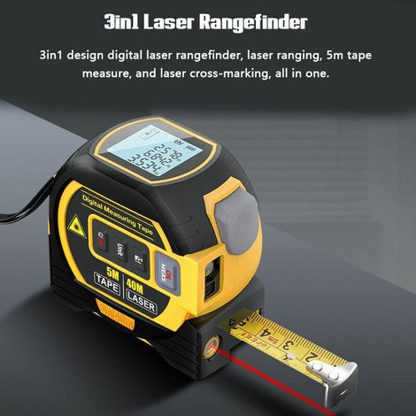 Distanziometro laser 3 in 1 con display LCD - Misura distanza e volume - Portata 60 m - Strumento da geometra - Multicolore (1/3)