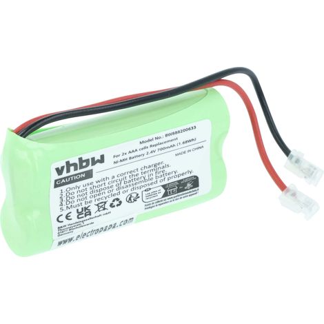 vhbw Batterie pour divers appareils (700mAh, 2,4V, NiMH) 2x cellules type AAA, HR03, Micro