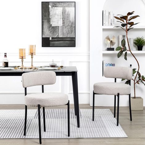 Table et chaises de salle à manger – Chaise scandinave avec dossier incurvé – Cadre en métal noir – Coussin épais 10 cm – Confort optimal (1/5)