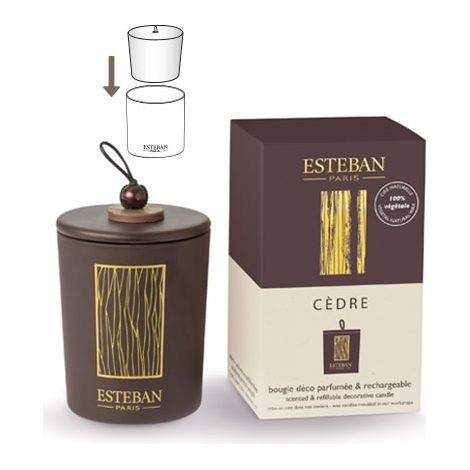 Esteban - Bougie décorative parfumée rechargeable cèdre 170 g (1/2)
