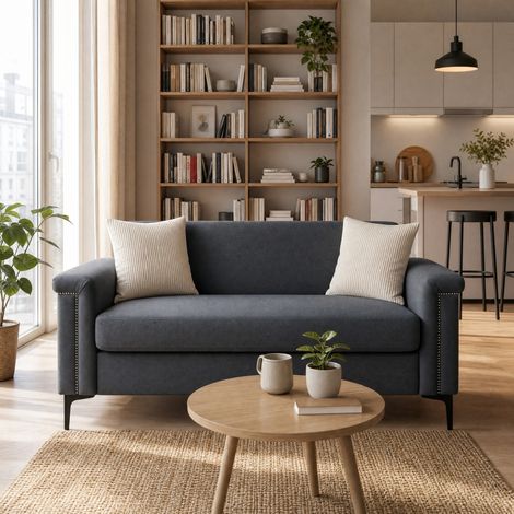Sofá de 2 plazas 172x73,5x81,5 cm de madera y poliéster gris oscuro MEUBLIV (1/5)