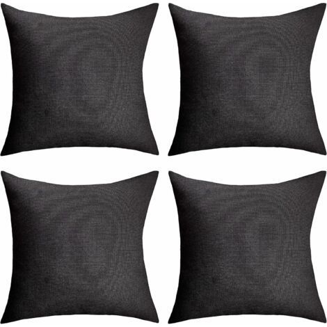 Housses de coussin d'extérieur en lin noir imperméable taies d'oreiller décoratives pour chaises, 45,7 x 45,7 cm, lot de 4, noir (1/5)