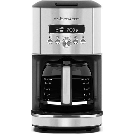 Cafetière filtre programmable inox 1,8L – Sélecteur d'arômes – Aspersion multi-sorties – Horloge et départ différé 24h – Riviera & Bar