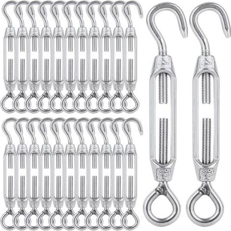 24 Stück M4-Kabelspannschlösser, verstellbare Haken- und Ösenspannschlösser aus Edelstahl 304, Draht für Garten, Kabelsysteme, Zubehör - (1/5)
