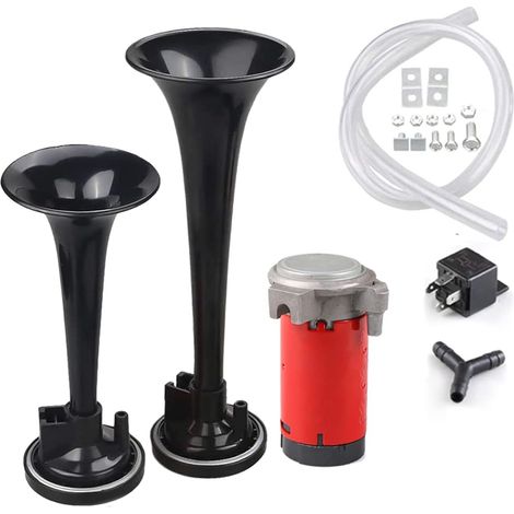 Clacson per auto da 12 V, clacson universale ad aria compressa, clacson ad aria compressa a doppia tromba da 12 V 178 dB con kit compressore, tromba con altoparlante super forte per auto, camion, tren