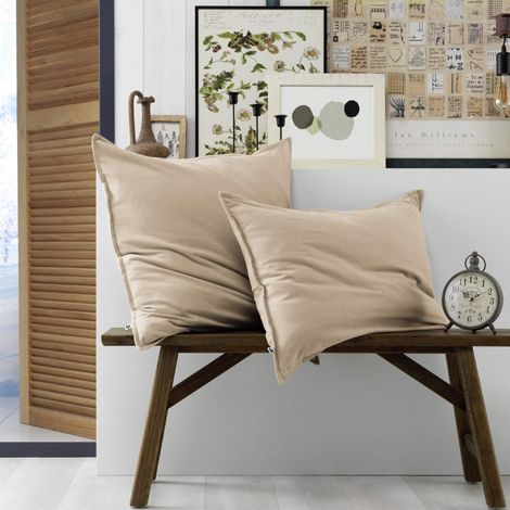 Lot de 2 taies d'oreiller flanelle beige 50x70 cm (1/4)