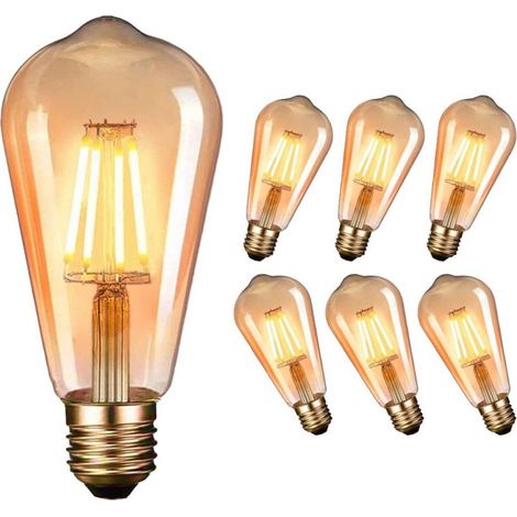 Retro LED Edison Bulb, ST64 Amber Bulb, E27 4W Retro Light Bulb, Warm Color-2200K, Retro Edison Lights, 6 Pack (1/5)