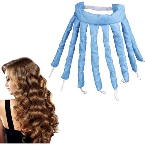 Boucles et bigoudi sans chaleur en satin, modèle auto-adhésif pour boucler les cheveux pendant la nuit, méthode douce sans appareil chauffant, bleu (1/5)
