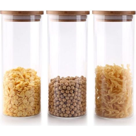 Bocaux de conservation avec couvercle, lot de 4 bocaux de conservation, hermétiques, ensemble de bocaux de conservation en verre borosilicaté, pots à thé, pots à épices en verre, récipients en verre p (1/3)