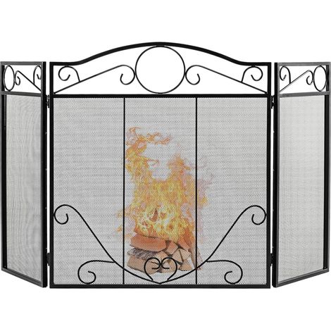 COSTWAY 3 PCS Folding Iron Fire Panel,127x73cm, Spark Flame Barrier with Leaves Decoration, Wide Metal Mesh Safety Fire Place Guard for Wood and Coal Firing, Stoves, Grills (Scrollwork Pattern) (1/5)