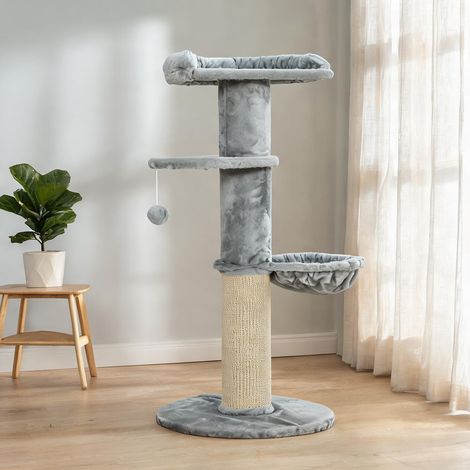 Arbre à chat en sisal avec hamac et cachette gris neutre (1/5)