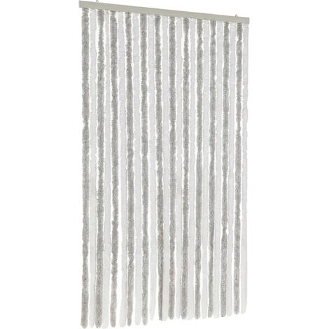 Rideau anti-mouches gris clair et blanc 100x220 cm chenille CFW65112 (1/5)
