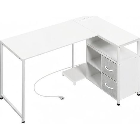 CHICFURN Scrivania angolare reversibile 120x80x76 cm bianca, con presa e contenitore (1/5)