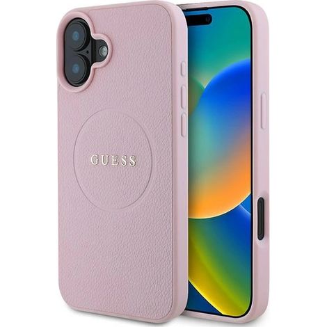 Coque rigide rose/rose Guess GUHMP16MPGHSMMP pour iPhone 16 Plus 6,7 pouces avec anneau grainé et compatible MagSafe (1/5)