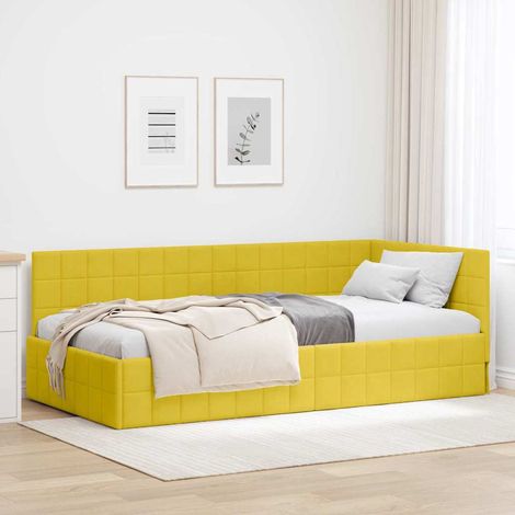 Eckbettgestell mit Kopfteil Gelb 90 cm x 190 cm Samt