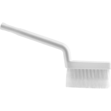 Brosse à récurer ergonomique à poils rigides et flexibles pour le nettoyage des recoins et des sols de salle de bain et de cuisine (blanche). (1/5)