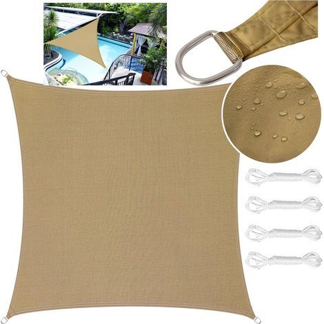 Shade Sail Rectangular Triangular PES Polyester Shade Sails Waterproof UV Protection Shade Cloth with Fixing Rope(22M, Sand) (1/5)