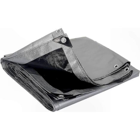 Bâche en polyéthylène haute densité 3x4m, grise et noire, imperméable avec œillets scellés réversibles, 120 g/m², compatible avec les équipements extérieurs. (1/5)