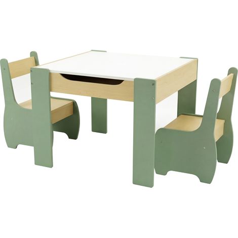 Levede Kids Table and Chair Sets 3-in-1 Study Toy Storage MDF Safe Design Green (1/5)
