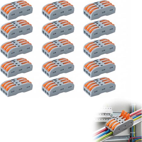 15 Pièces Bornes de Connexion Rapide SPL-3C, Connecteurs Rapide 3 Entrées 3 Sorties Avec Levier, Cosses et Kits, Conducteur Compact Fils Connecteurs pour Câbles 0,08-4 mm², pour Voiture, LED Co (1/5)