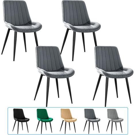 Esszimmerstühle 4er Set Samt Dunkelgrau mit Rückenlehne und Metallbeinen (1/5)