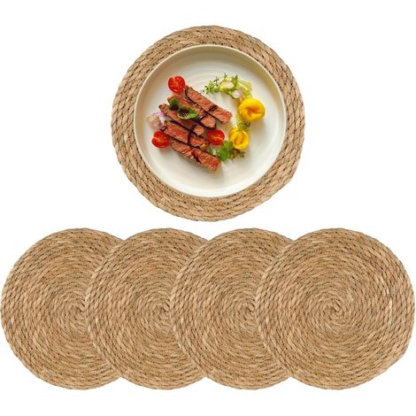 Confezione da 4 tovagliette rotonde in rattan naturale intrecciato a mano (30 cm). (1/5)