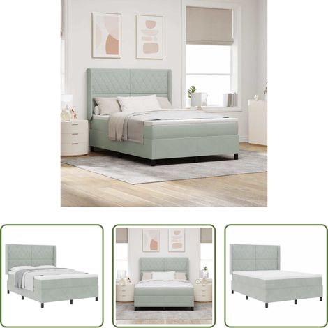 vidaXL Holzrahmen -  Boxspringbett mit Matratze Hellgrau 140 x 200 cm Samt (1/5)