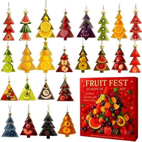 Calendario de Adviento con Cuenta Regresiva Colgante de Fruta Acrílico 2D Decoración de Calendario de 24 Días - Para Fiestas de Temporada, Adolescentes, Adultos, Halloween (1/5)