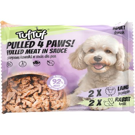 Comida húmeda para perros TufTuf Pulled Pieces 2x Cordero 2x Conejo 4x100g
