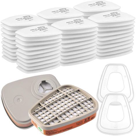 6001 Rechange Filtres de Protection Respiratoire Réutilisable Kit, 60 Cotons Filtrants, pour Filtration Purifier, Face Protection, Compatible 6100/6200 / 7501/7502 / 6502/6800 (1/4)