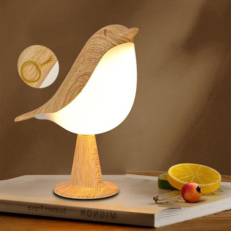 Petite lampe de chevet sans fil, veilleuse tactile, lampe oiseau, lampe de table avec 3 niveaux de luminosité, lampe de bureau rechargeable pour chambre, bureau, chambre d'étudiant (1/5)