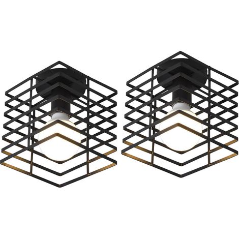 2PCS Lámpara De Techo Antigua Vintage Lámpara De Jaula De Metal Negro Lámpara De Techo De Hierro Lámpara De Techo Industrial Retro E27